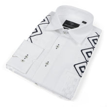 Double Diamond - White Long Sleeve Linen Cotton Embroidered Men's Shirt