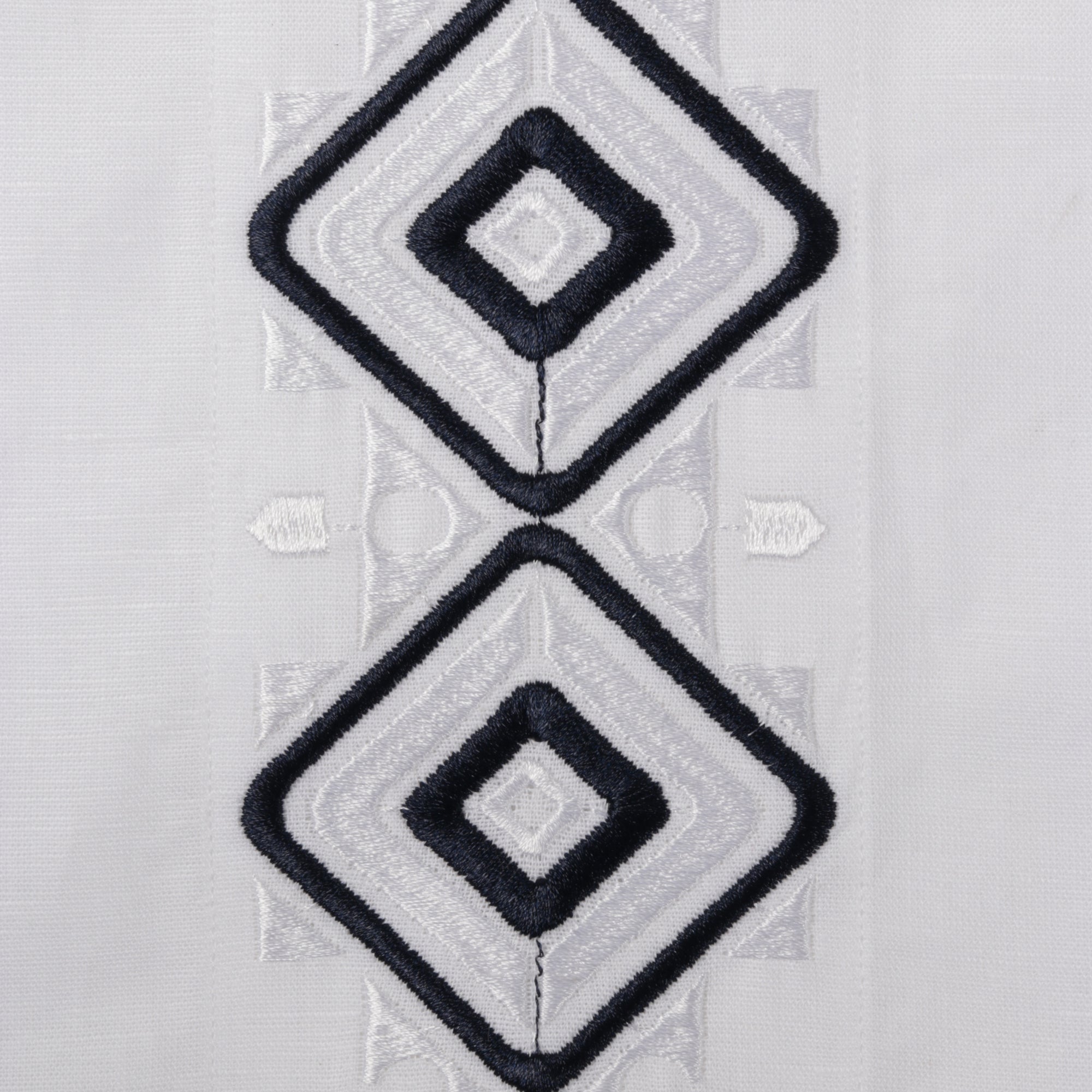 Double Diamond - White Long Sleeve Linen Cotton Embroidered Men's Shirt
