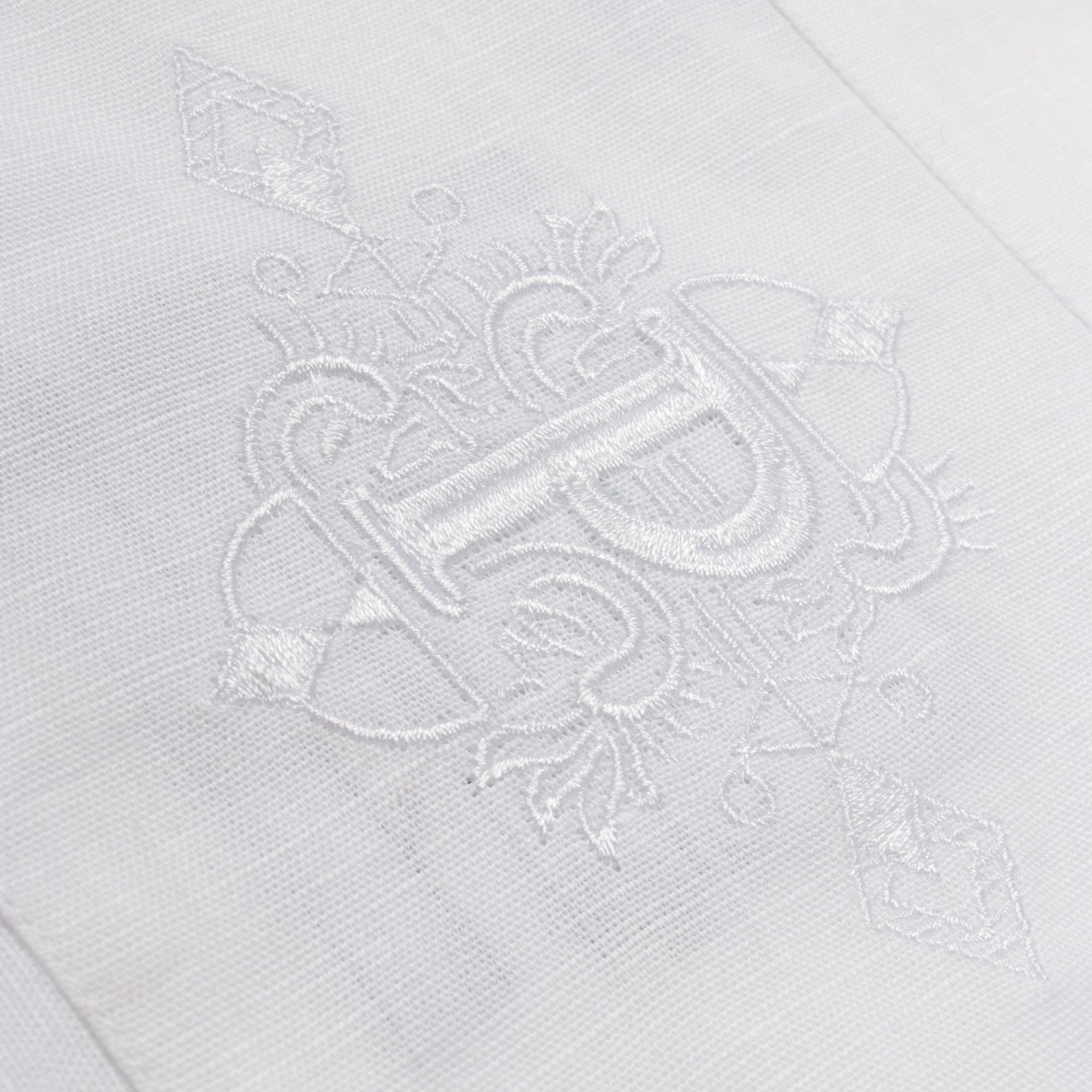 Double Diamond - White Long Sleeve Linen Cotton Embroidered Men's Shirt