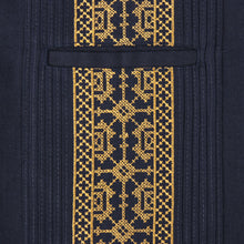Crossed Paths – Navy Olive Short Sleeve Linen Cotton Embroidered Men's Shirt