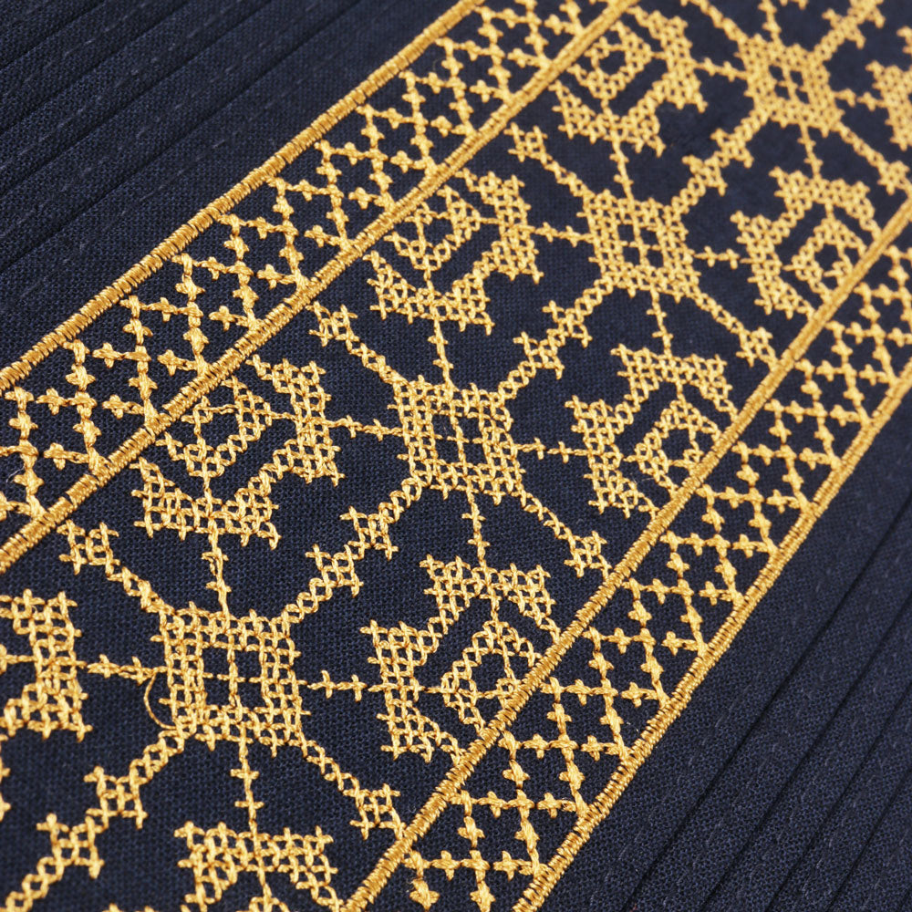 Crossed Paths – Navy Olive Short Sleeve Linen Cotton Embroidered Men's Shirt