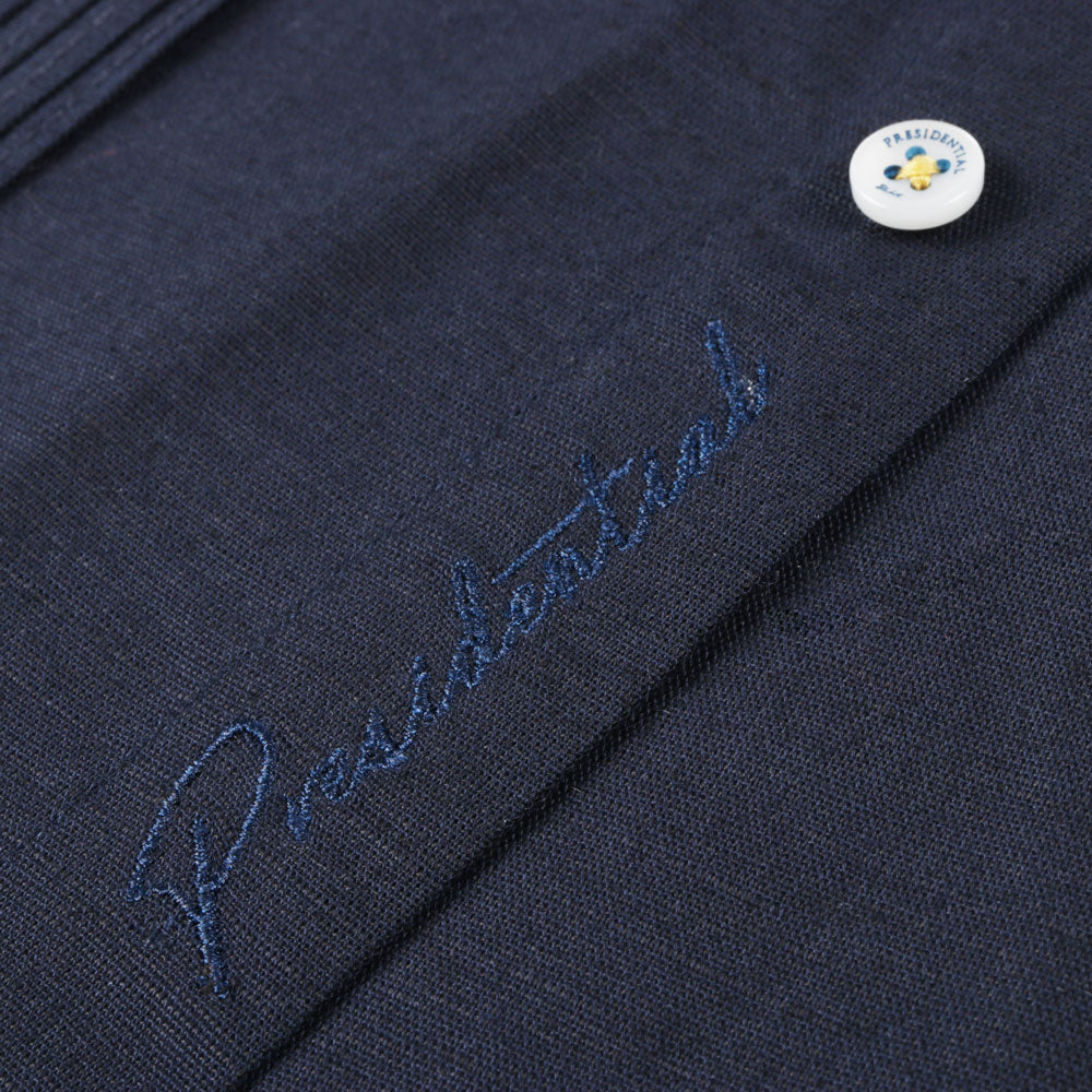 Crossed Paths – Navy Olive Short Sleeve Linen Cotton Embroidered Men's Shirt