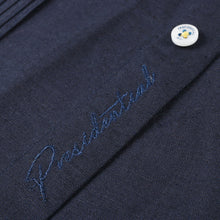 Crossed Paths – Navy Olive Short Sleeve Linen Cotton Embroidered Men's Shirt