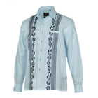 Ivy Check - Light Blue Long Sleeve Linen Cotton Embroidered Men's Shirt