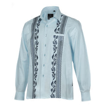 Ivy Check - Light Blue Long Sleeve Linen Cotton Embroidered Men's Shirt