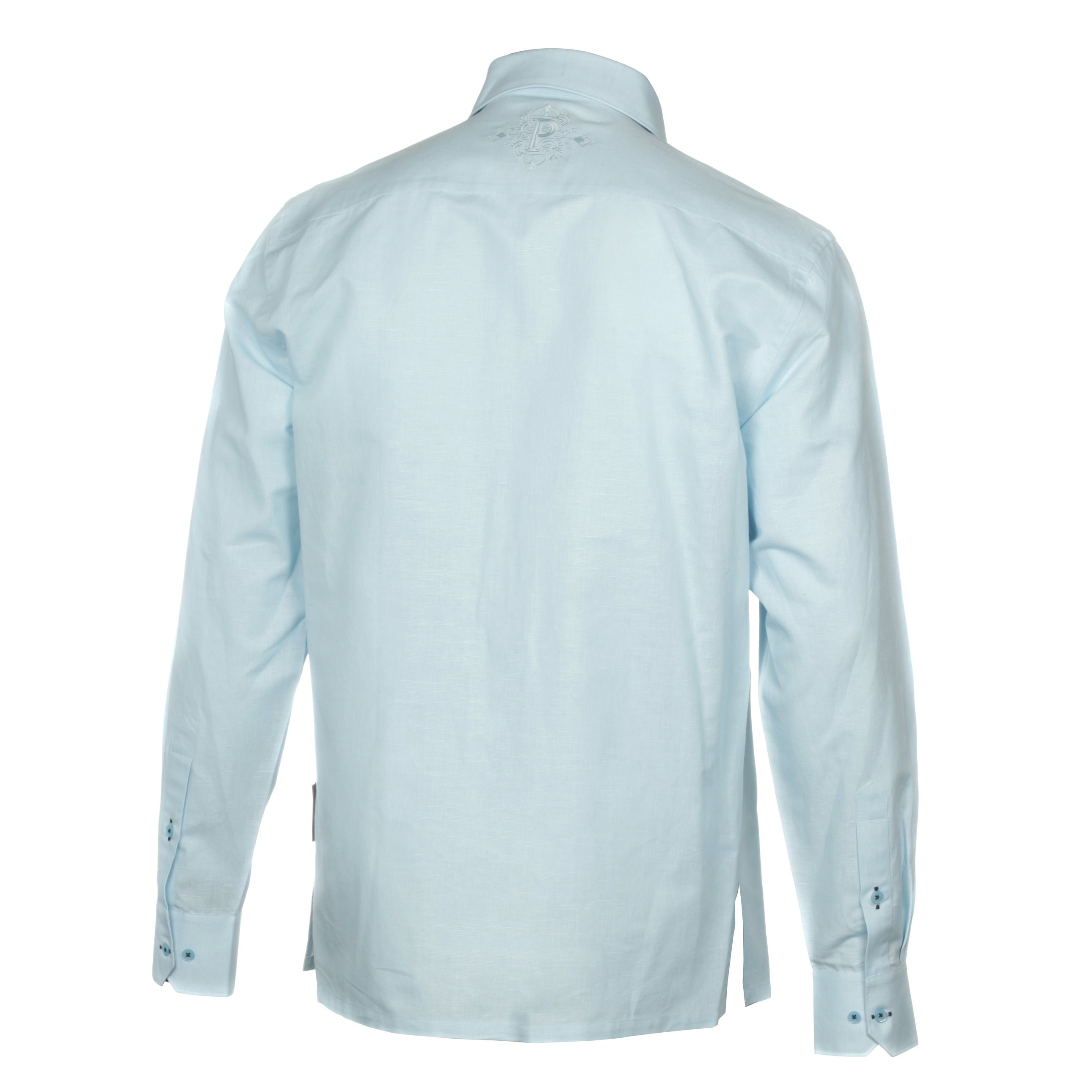 Ivy Check - Light Blue Long Sleeve Linen Cotton Embroidered Men's Shirt