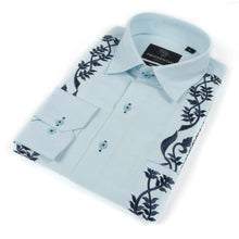 Ivy Check - Light Blue Long Sleeve Linen Cotton Embroidered Men's Shirt