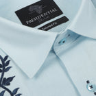 Ivy Check - Light Blue Long Sleeve Linen Cotton Embroidered Men's Shirt