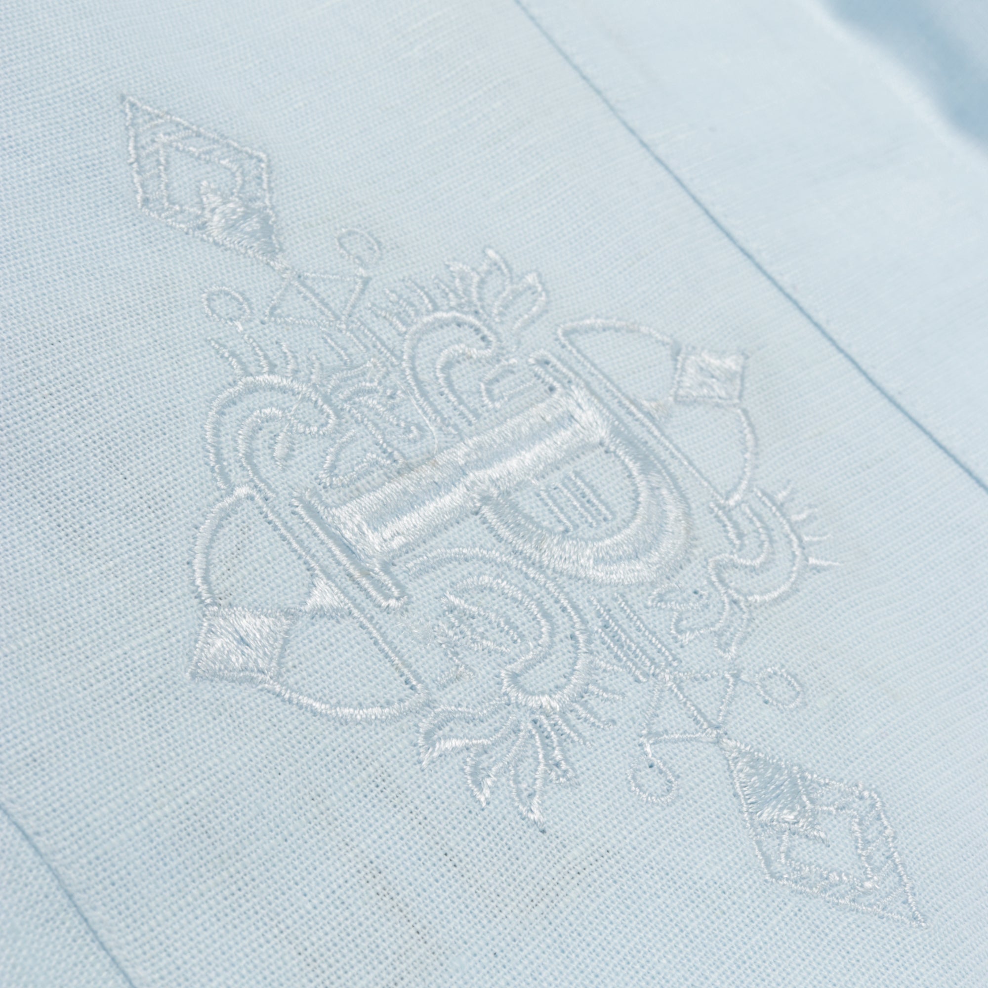 Ivy Check - Light Blue Long Sleeve Linen Cotton Embroidered Men's Shirt