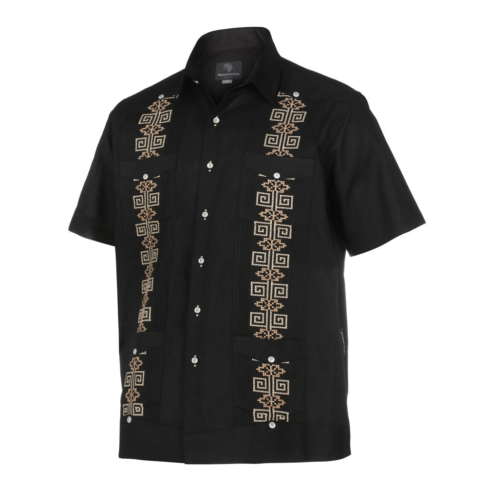 The Liberator – Black Short Sleeve Linen Cotton Embroidered Men's Shirt