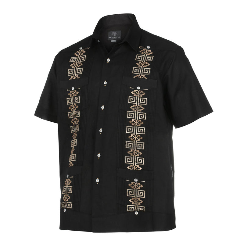 The Liberator – Black Short Sleeve Linen Cotton Embroidered Men's Shirt