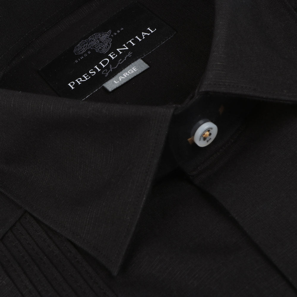 The Liberator – Black Short Sleeve Linen Cotton Embroidered Men's Shirt