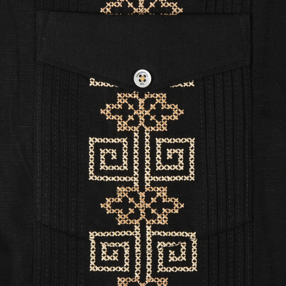 The Liberator – Black Short Sleeve Linen Cotton Embroidered Men's Shirt