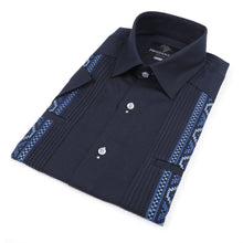 Cudiba Style – Navy Black Short Sleeve Linen Cotton Embroidered Men's Shirt