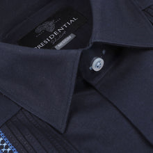 Cudiba Style – Navy Black Short Sleeve Linen Cotton Embroidered Men's Shirt