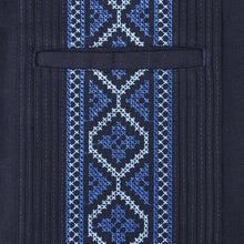 Cudiba Style – Navy Black Short Sleeve Linen Cotton Embroidered Men's Shirt
