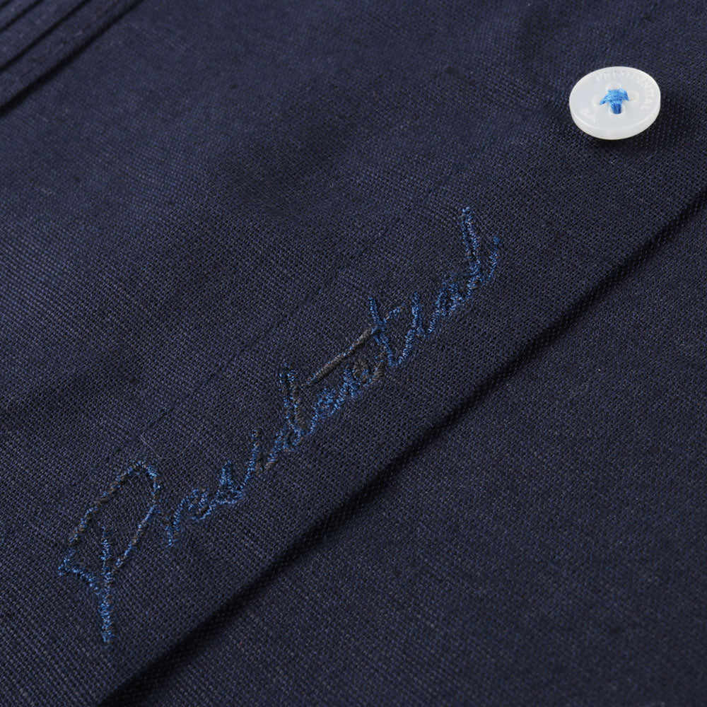 Cudiba Style – Navy Black Short Sleeve Linen Cotton Embroidered Men's Shirt