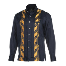 Diagonal Stripe - Navy Long Sleeve Linen Cotton Embroidered Men's Shirt