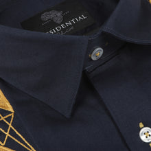 Diagonal Stripe - Navy Long Sleeve Linen Cotton Embroidered Men's Shirt