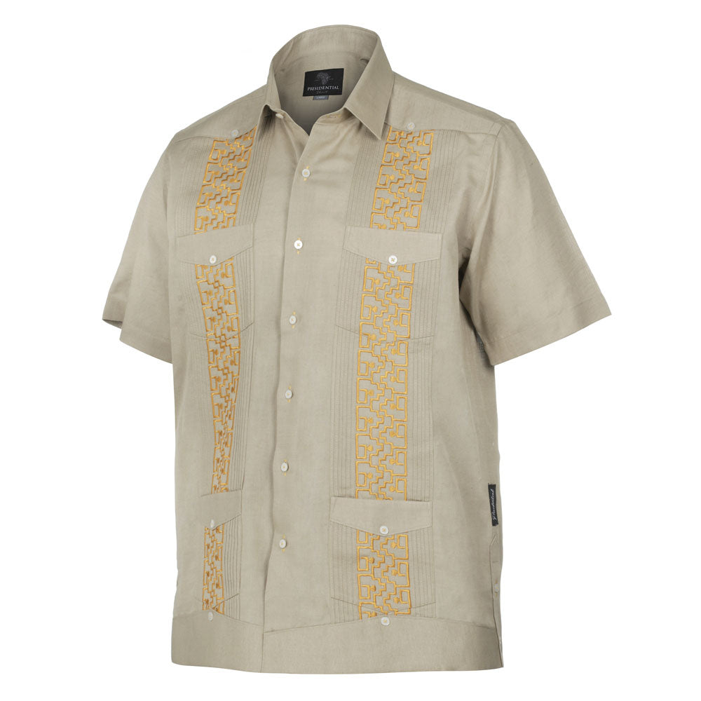 Drum and Hope – Olive Short Sleeve Linen Cotton Embroidered Men's Shirt