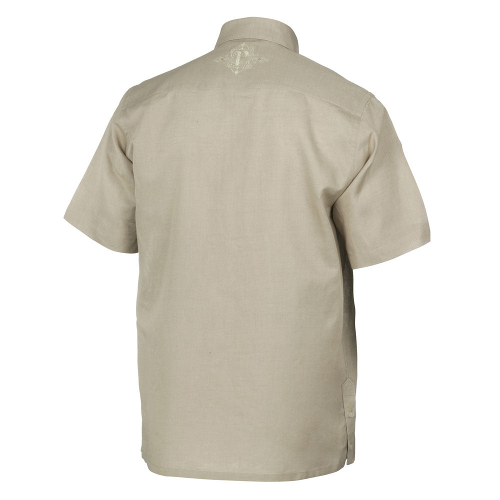 Drum and Hope – Olive Short Sleeve Linen Cotton Embroidered Men's Shirt