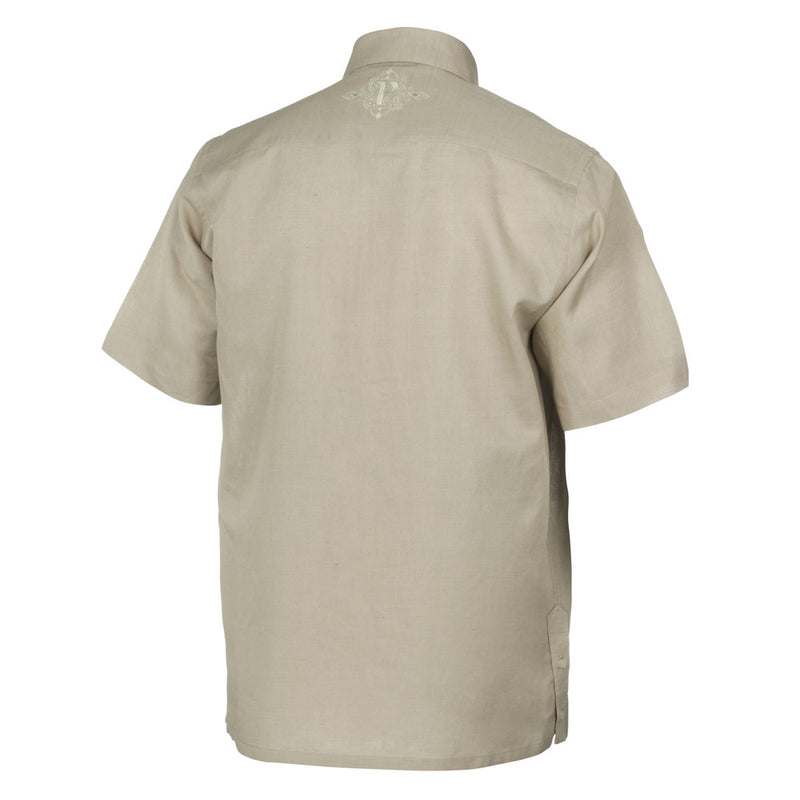 Drum and Hope – Olive Short Sleeve Linen Cotton Embroidered Men's Shirt