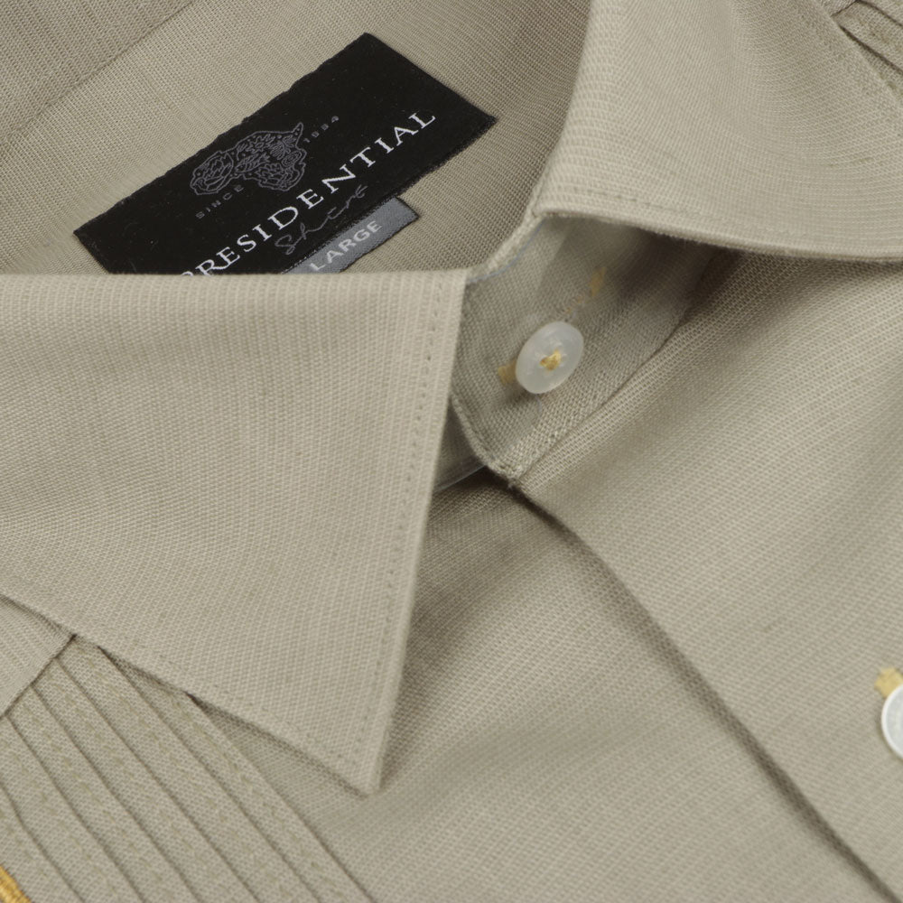 Drum and Hope – Olive Short Sleeve Linen Cotton Embroidered Men's Shirt