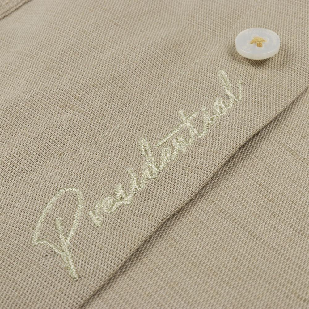 Drum and Hope – Olive Short Sleeve Linen Cotton Embroidered Men's Shirt
