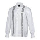Diagonal Stripe - White Long Sleeve Linen Cotton Embroidered Men's Shirt