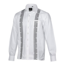 Diagonal Stripe - White Long Sleeve Linen Cotton Embroidered Men's Shirt