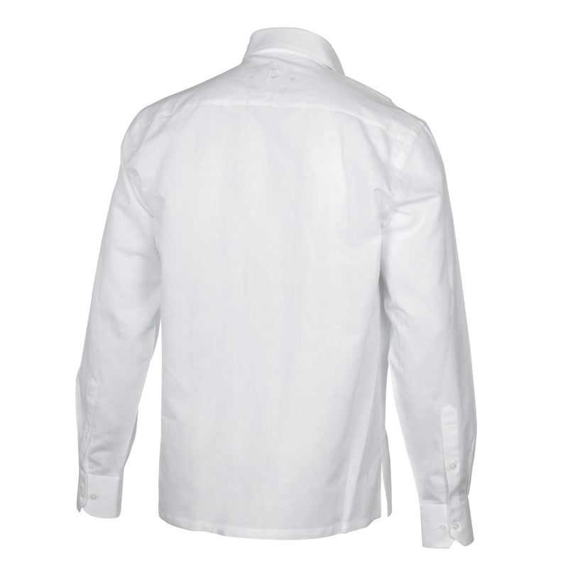 Diagonal Stripe - White Long Sleeve Linen Cotton Embroidered Men's Shirt