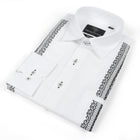 Diagonal Stripe - White Long Sleeve Linen Cotton Embroidered Men's Shirt