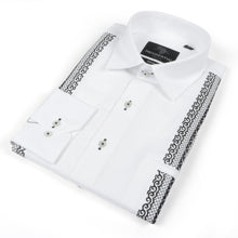 Diagonal Stripe - White Long Sleeve Linen Cotton Embroidered Men's Shirt
