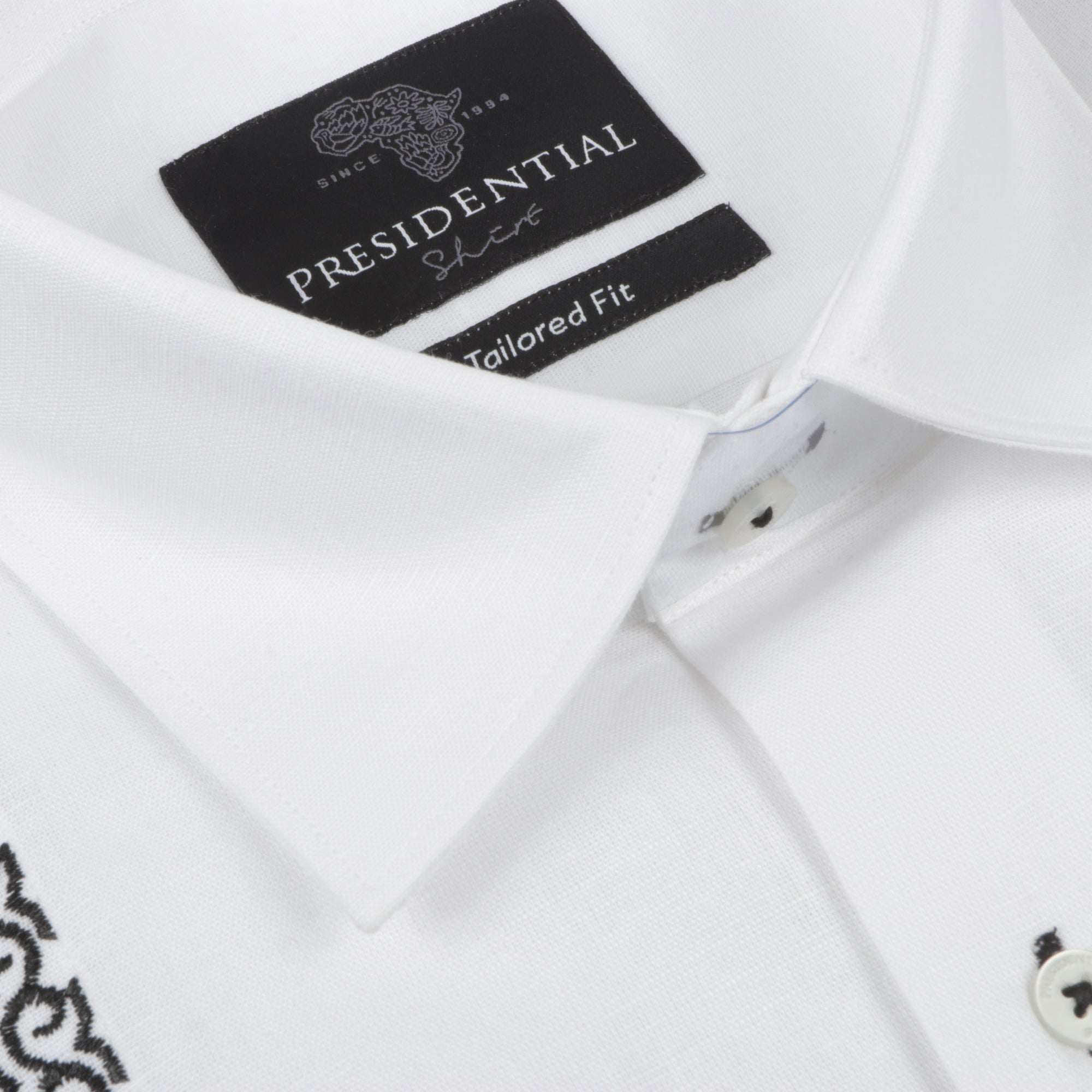 Diagonal Stripe - White Long Sleeve Linen Cotton Embroidered Men's Shirt