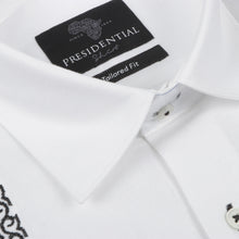 Diagonal Stripe - White Long Sleeve Linen Cotton Embroidered Men's Shirt