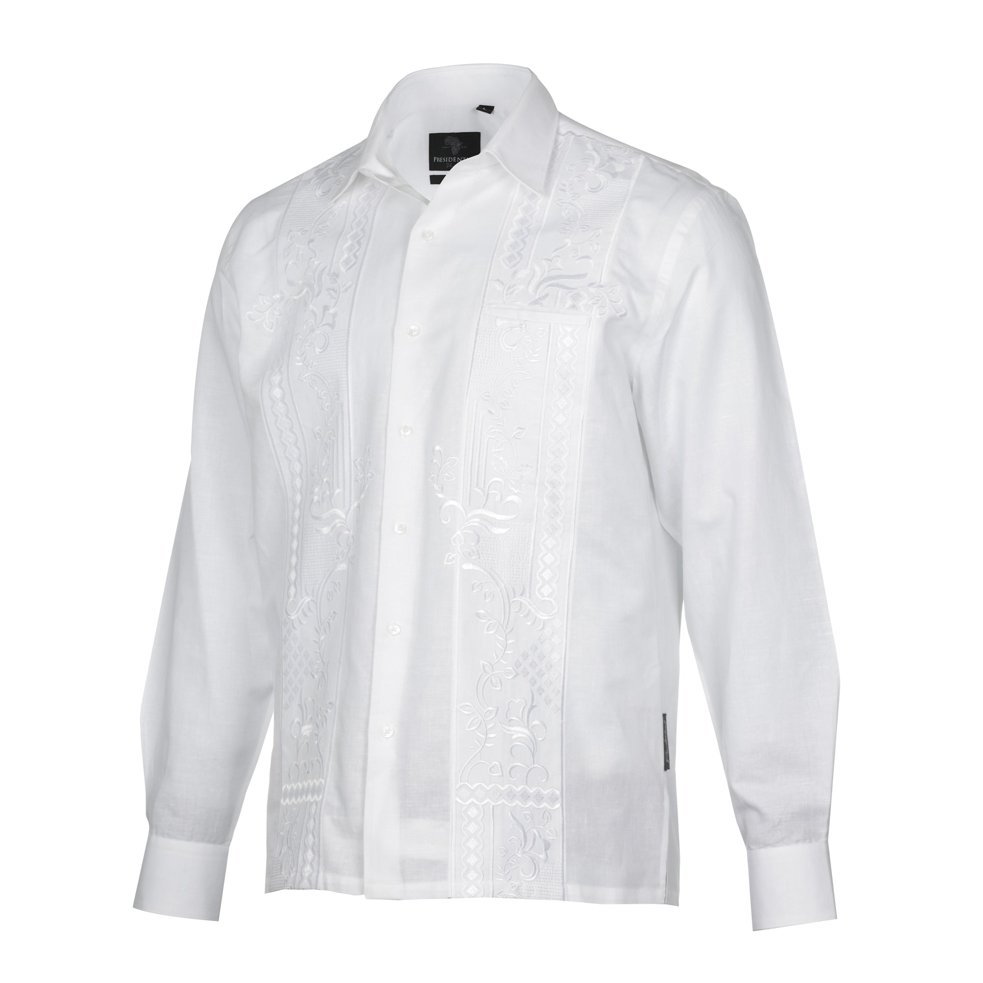 Cuban Luxury - White Long Sleeve Linen Cotton Embroidered Men's Shirt