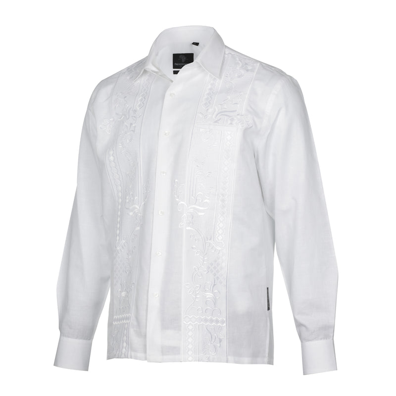 Cuban Luxury - White Long Sleeve Linen Cotton Embroidered Men's Shirt