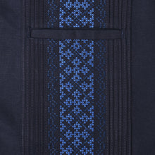 Crossed Paths – Navy Olive Short Sleeve Linen Cotton Embroidered Men's Shirt