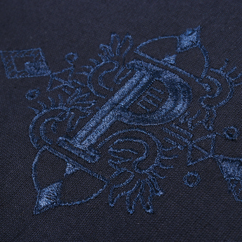 Crossed Paths – Navy Olive Short Sleeve Linen Cotton Embroidered Men's Shirt