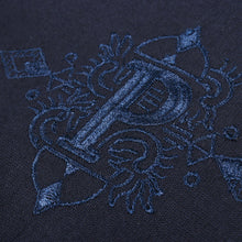 Crossed Paths – Navy Olive Short Sleeve Linen Cotton Embroidered Men's Shirt