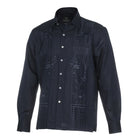 Cuban Luxury - Navy Long Sleeve Linen Cotton Embroidered Men's Shirt