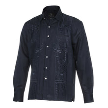 Cuban Luxury - Navy Long Sleeve Linen Cotton Embroidered Men's Shirt