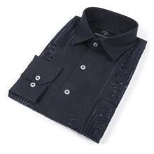 Cuban Luxury - Navy Long Sleeve Linen Cotton Embroidered Men's Shirt