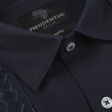 Cuban Luxury - Navy Long Sleeve Linen Cotton Embroidered Men's Shirt