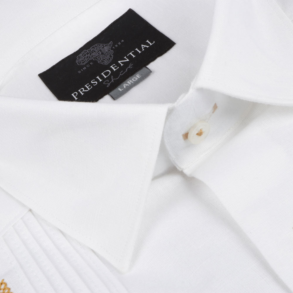 White Flower – White Short Sleeve Linen Cotton Embroidered Men's Shirt