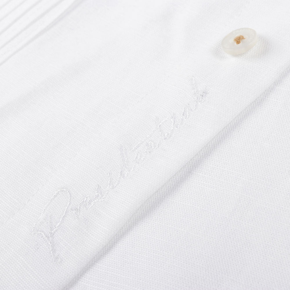 White Flower – White Short Sleeve Linen Cotton Embroidered Men's Shirt