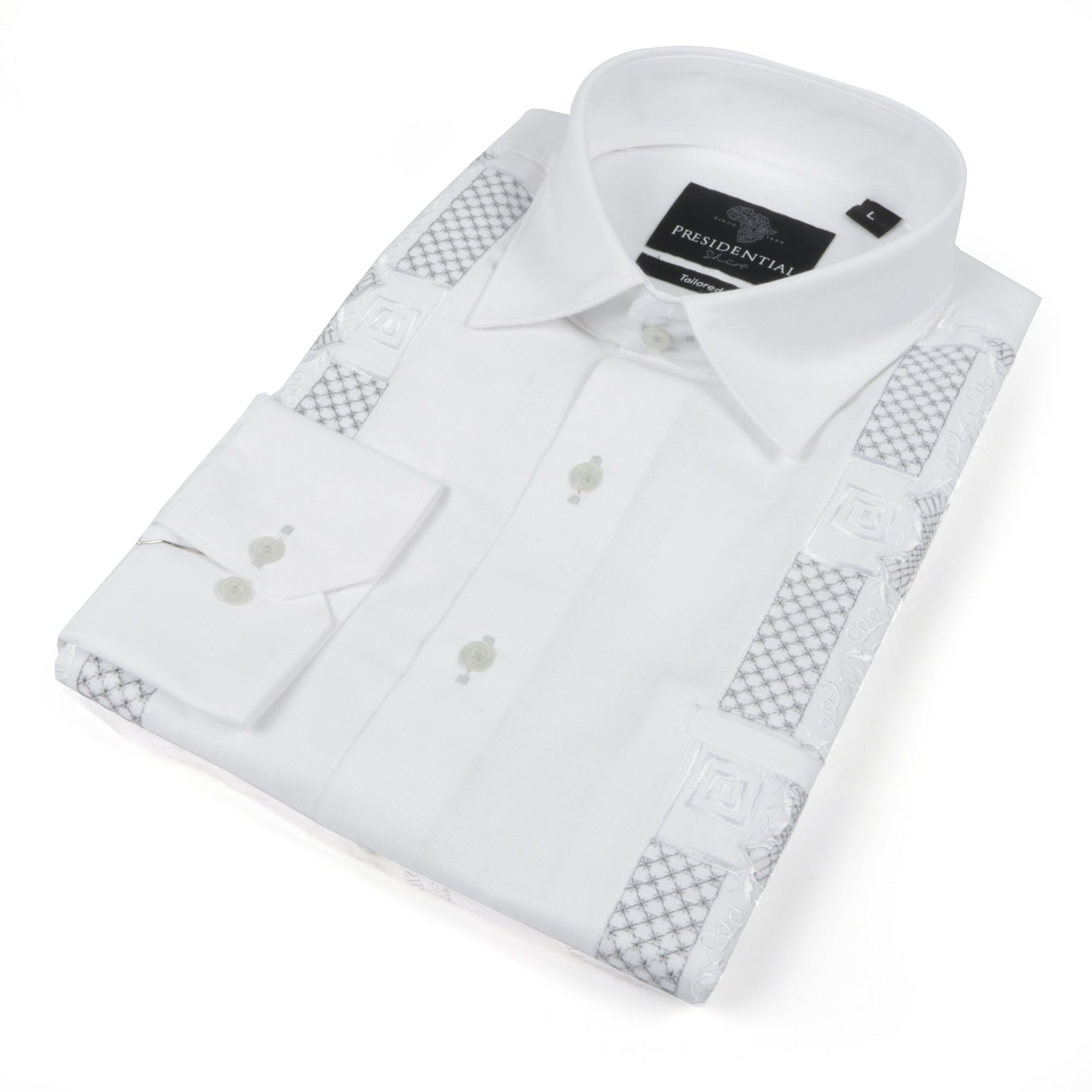 Noble Stripe - White Long Sleeve Linen Cotton Embroidered Men's Shirt