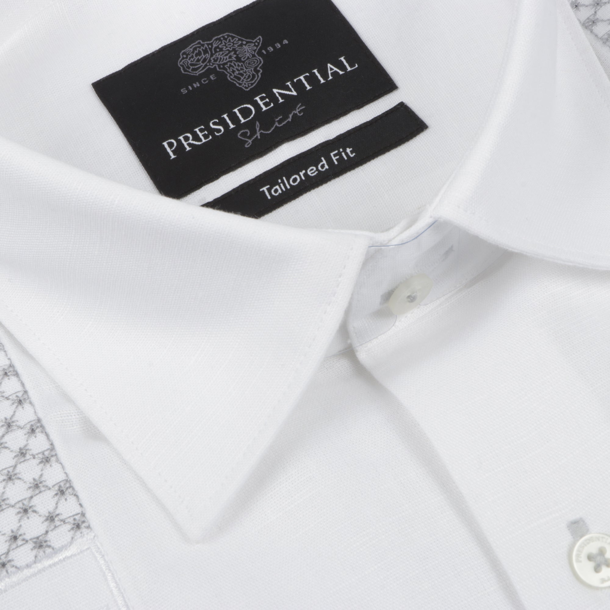 Noble Stripe - White Long Sleeve Linen Cotton Embroidered Men's Shirt