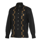 Nobel Stripe - Black Long Sleeve Linen Cotton Embroidered Men's Shirt