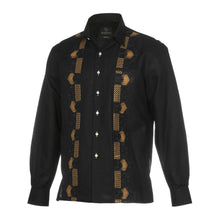 Nobel Stripe - Black Long Sleeve Linen Cotton Embroidered Men's Shirt